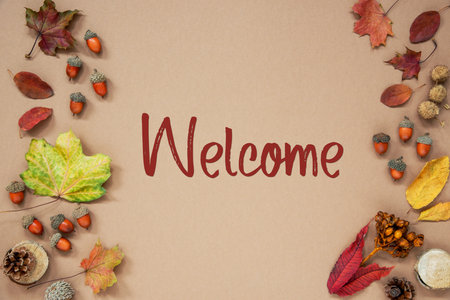 Autumn Background with Text Welcomeの写真素材