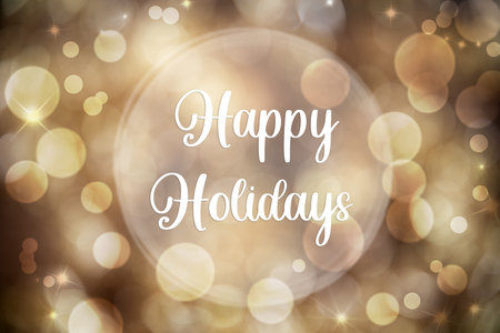 Golden Christmas Background With Bokeh and Text Happy Holidaysの写真素材