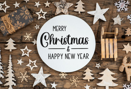 Text Merry Christmas And Happy New Year, Natural Christmas Decorationの写真素材