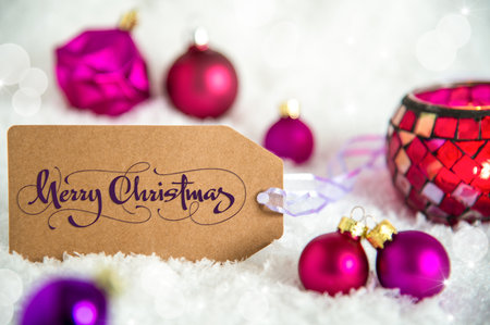 Label Words Merry Christmas, Christmas And Winter Background With Snowの写真素材