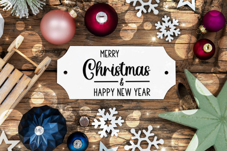 Christmas Decor, Wooden And Colorful With Text Merry Christmas And Happy New Yearの写真素材