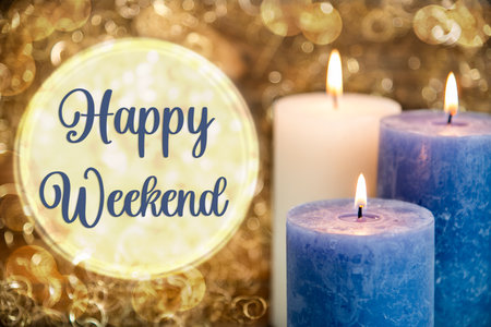 Text Happy Weekend, With Candles, Christmas Backgroundの写真素材