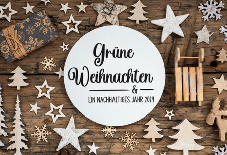 Text Gruene Weihnachten, Means Green Christmas, Natural Christmas Decorationの写真素材