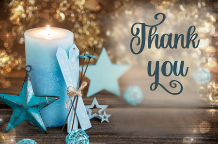 Text Thank You, Turquoise Christmas Decorの写真素材