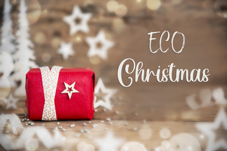 Text ECO Christmas, With Christmas Gift, Winter Backgroundの写真素材