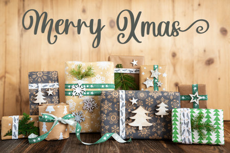 Text Merry Xmas, Rustic, Eco Christmas Backgroundの写真素材