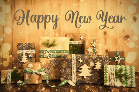 Text Happy New Year, With Eco Friendly Christmas Decorationの写真素材