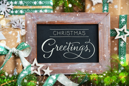 Text Seasons Greetings, Snow, Sustainable Christmas Decorationの写真素材