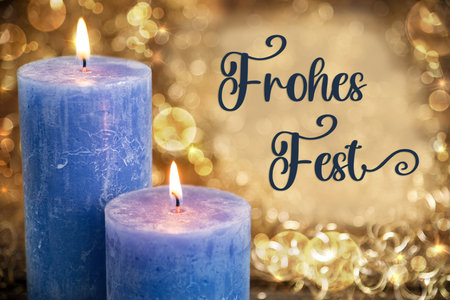 Text Frohes Fest, Means Happy Holidays, Candles, Warm Atmosphere, Christmasの写真素材