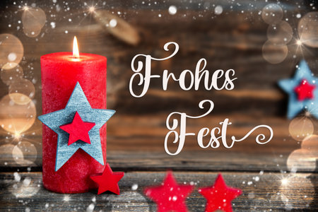 Text Frohes Fest, Means Happy Holidays, Festive Christmas Background, Snowの写真素材