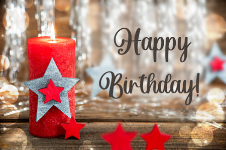 Text Happy Birthday, With Candle, Christmas Backgroundの写真素材
