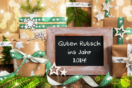 Text Guten Rutsch 2024, Means Happy 2024, Sustainable Winter Decor, Christmasの写真素材