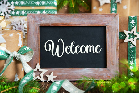 Text Welcome, With Sustainable Christmas Decorationの写真素材