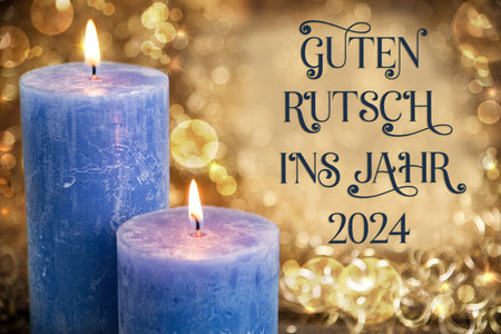 Text Guten Rutsch 2024, Means Happy 2024, Candles, Warm Atmosphere, Christmasの写真素材