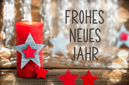 Text Frohes Neues Jahr, Means Happy New Year, With Candle, Christmas Backgroundの写真素材