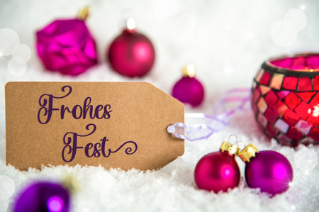 Label Frohes Fest, Means Happy Holidays, Christmas, Winter Background With Snowの写真素材