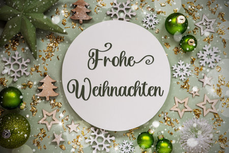 Text Frohes Neues Jahr, Means Happy New Year, Green Christmas Decor, Snowの写真素材