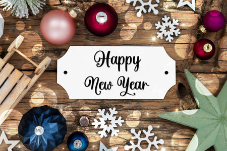 Christmas Decor, Wooden And Colorful With Text Happy New Yearの写真素材