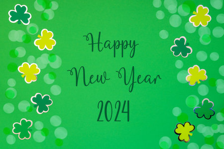 Saint Patricks Day, Green Flat Lay, English Text Happy New Year 2024の写真素材