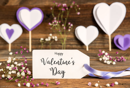 Label With Spring Flowers, Hearts, Text Happy Valentines Dayの写真素材