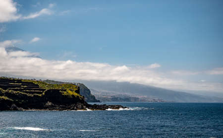 spectacular view from the mountain over the coast from tenerifeの写真素材