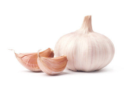 Garlic isolated on white backgroundの写真素材