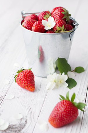 strawberry on white wooden tableの写真素材