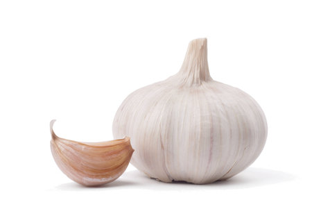 Garlic isolated on white backgroundの写真素材
