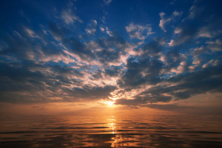 Sunset on the beach with beautiful skyの写真素材