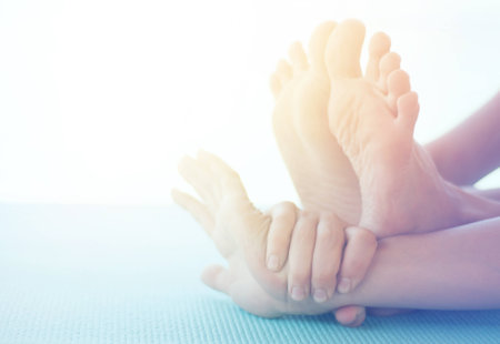 yoga stretching, posture detail close upの写真素材