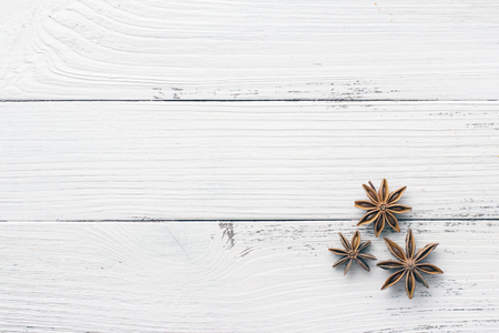 spices on white wooden vintage backgroundの写真素材