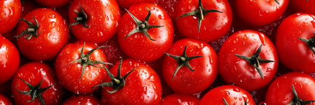 close-up tomatoes with water drops, top viewの素材