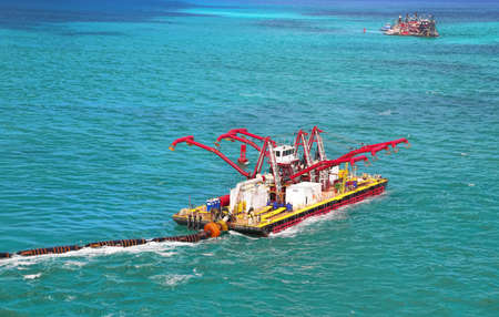 Miami port - water cleaning bargeのeditorial素材