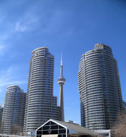 Luxury condominiums facing lakeshoreのeditorial素材