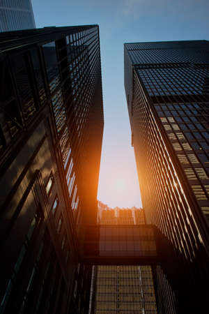 Financial district at sunsetの写真素材