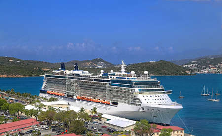 Cruise ship docked in Saint Thomas Islandの写真素材