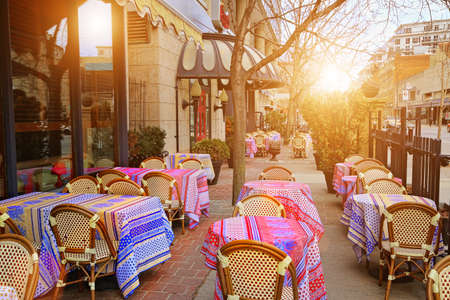 Trendy restaurant at sunsetの写真素材