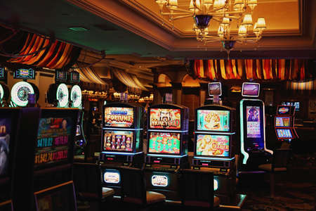 Casino machines in the entertainment area at nightのeditorial素材