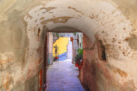Italy, Riomaggiore colorful streetsの写真素材
