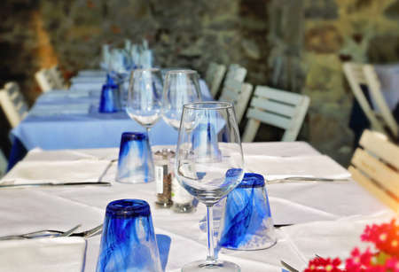 Manaarola restaurant overlooking scenic Mediterranean bayの写真素材