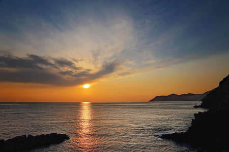 Italy, Riomaggiore scenic sunsetsの写真素材