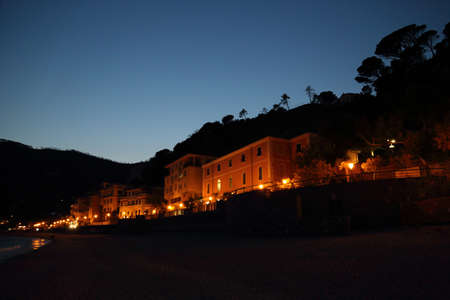 Italy, Monterosso shore at nightの写真素材
