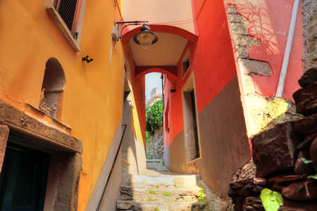Manarola scenic colorful streetsの写真素材