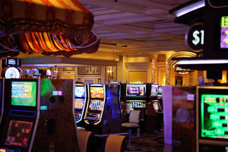 Casino machines in the entertainment area at nightのeditorial素材