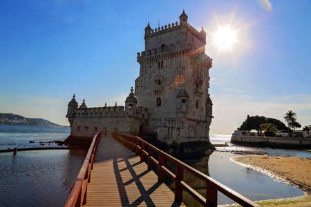 Lisbon, Belem Tower at sunsetの写真素材