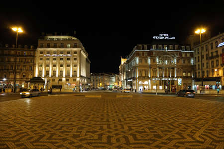 Famous Independence square, Lisbon (Praca de Restauradores) at nightのeditorial素材