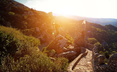 Sintra, Portugal, Scenic Castle of the Moors at sunsetのeditorial素材