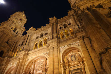 Malaga Cathedral (Basilica de la Encarnacion) at nightの写真素材