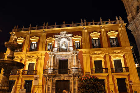 Malaga Cathedral (Baslica de la Encarnacion) at nightの写真素材