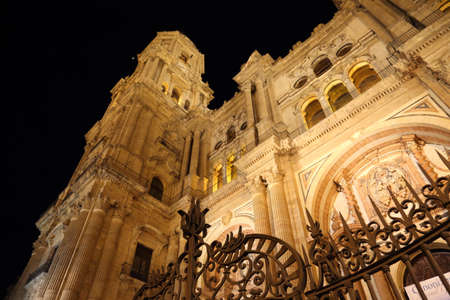 Malaga Cathedral (BasÃ­lica de la Encarnacion) at nightの写真素材